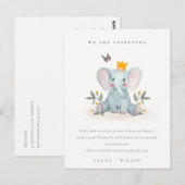 Cute Woodland Elephant Foliage Baby Aankondiging Briefkaart (Voorkant / Achterkant)