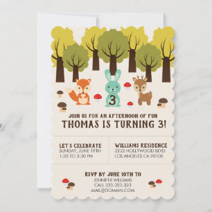 Cute Woodland Forest Animal Birthday Party Kaart