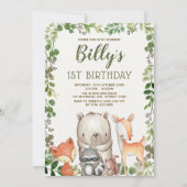 Cute Woodland Forest Animals 1st Birthday Party Kaart (Voorkant)