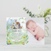 Cute Woodland Forest Animals Baby shower Foto Bedankkaart (Staand voorkant)