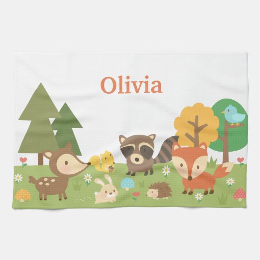 Cute Woodland Forest Animals en Creaters Theedoek (Horizontaal)