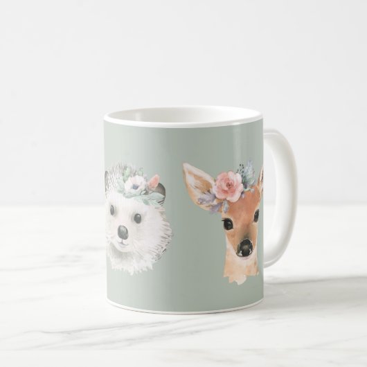 Cute Woodland Forest Animals Floral Waterverf Koffiemok (Voorkant rechts)