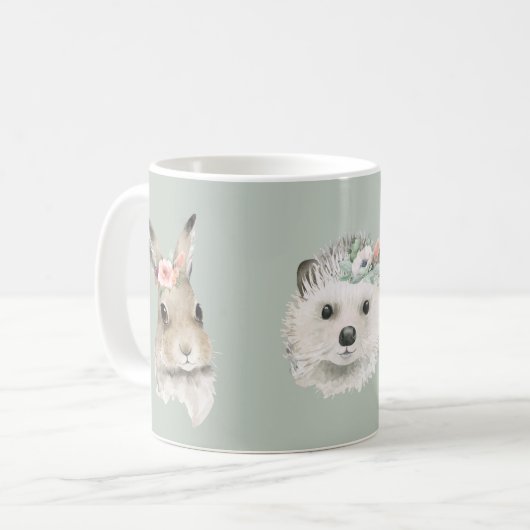 Cute Woodland Forest Animals Floral Waterverf Koffiemok (Voorkant links)