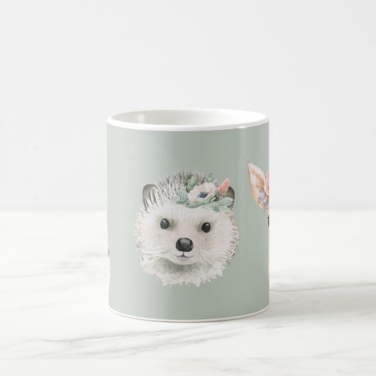 Cute Woodland Forest Animals Floral Waterverf Koffiemok (Center)