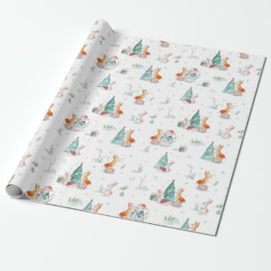 Cute Woodland Forest Animals Holiday Kerstmis Cadeaupapier