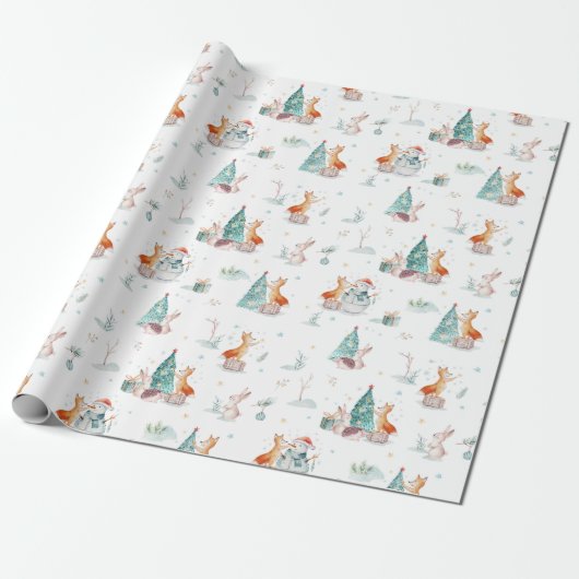 Cute Woodland Forest Animals Holiday Kerstmis Cadeaupapier (Uitgerold)
