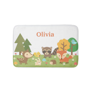Cute Woodland Forest Animals Kinder Room Decor Badmat