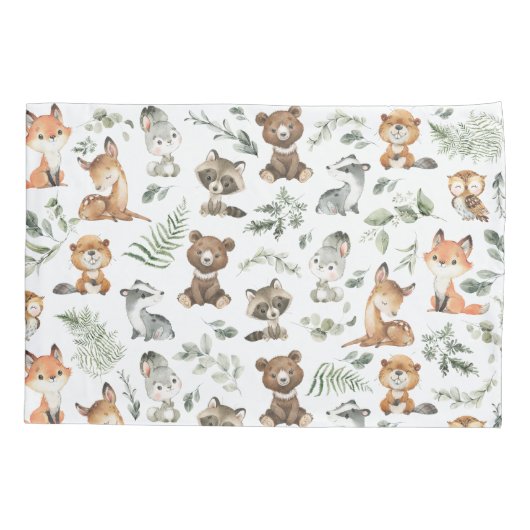 Cute Woodland Forest Animals Sage Greenery Baby Kussensloop (Achterkant)