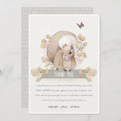 Cute Woodland Forest Floral Squirrel Baby shower Bedankkaart (Voorkant / Achterkant)