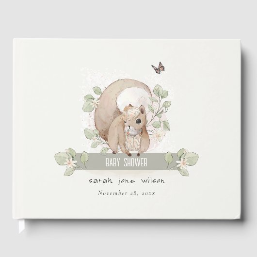 Cute Woodland Forest Floral Squirrel Baby shower Gastenboek (Voorkant)
