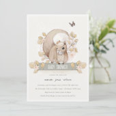 Cute Woodland Forest Floral Squirrel Baby shower Kaart (Staand voorkant)