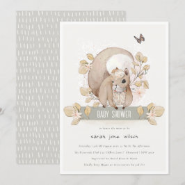 Cute Woodland Forest Floral Squirrel Baby shower Kaart