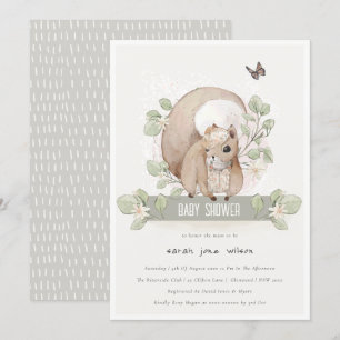 Cute Woodland Forest Floral Squirrel Baby shower Kaart