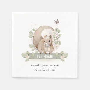 Cute Woodland Forest Floral Squirrel Baby shower Servet