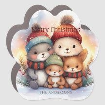 Cute Woodland Forest Friends Merry Christmas Paw 