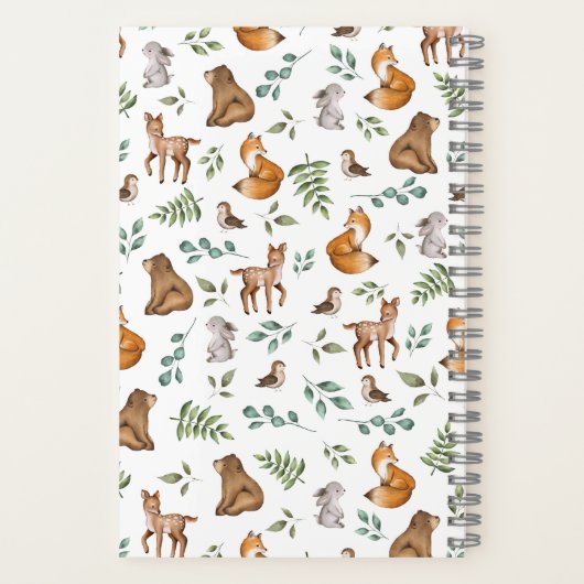 Cute Woodland Forest Greenermals Monogram Notitieboek (Achterkant)
