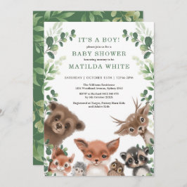 Cute Woodland Forest Greenery Animals Baby shower Kaart