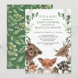 Cute Woodland Forest Greenery Animals Baby shower Kaart
