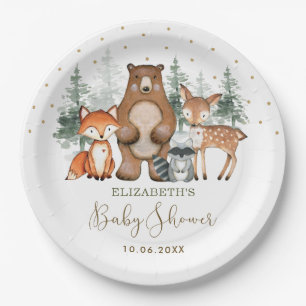 Cute Woodland Forest Greenery Gold Baby shower Papieren Bordje