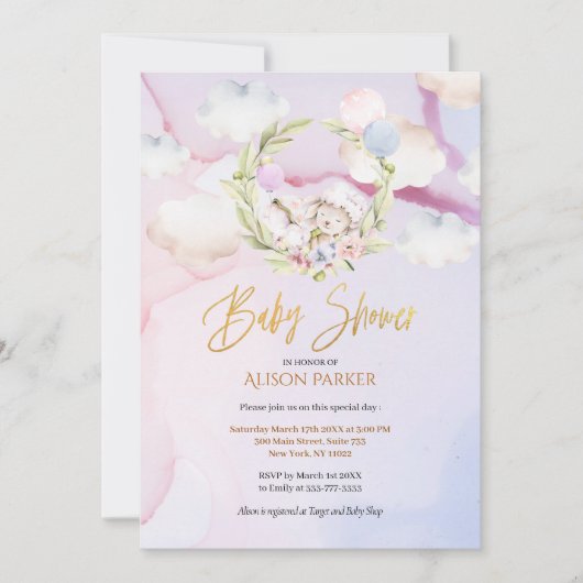 Cute Woodland Forest Rabbit Pink Sky | BABY SHOWER Kaart (Voorkant)