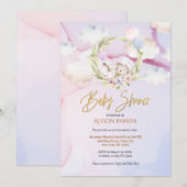 Cute Woodland Forest Rabbit Pink Sky | BABY SHOWER Kaart (Voorkant / Achterkant)