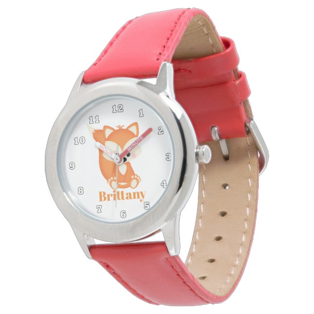 Cute woodland fox add name watch horloge (Gekanteld)
