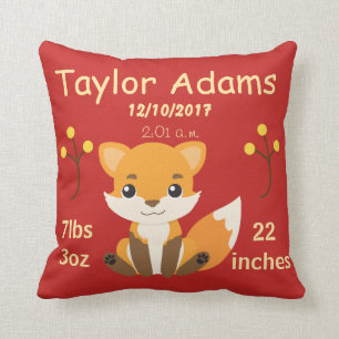 Cute Woodland Fox Baby Birth Announement Kussen