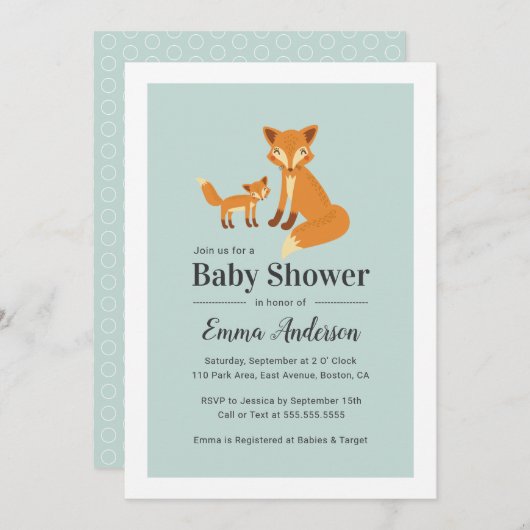 Cute Woodland Fox Baby shower Invitation - Boy Kaart (Voorkant / Achterkant)