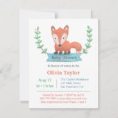 Cute Woodland Fox Baby Shower Invitations Kaart (Voorkant)
