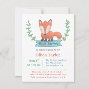 Cute Woodland Fox Baby Shower Invitations Kaart