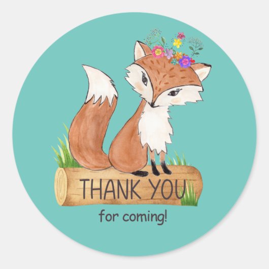 Cute Woodland Fox Birthday Dank je Sticker (Voorkant)