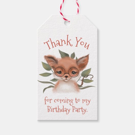 Cute Woodland Fox Birthday Party Dank je Cadeaulabel (Voorkant)