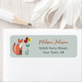 Cute Woodland Fox Blue Baby shower Etiket