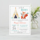 Cute Woodland Fox Boho Teepee Boy Baby shower Kaart (Staand voorkant)