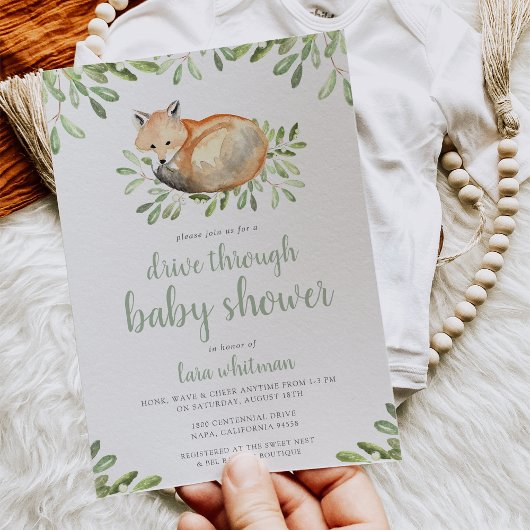 Cute Woodland Fox Drive Through Baby shower Kaart