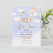 Cute Woodland Fox Floral Blue Sky Baby shower Kaart (Staand voorkant)