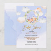 Cute Woodland Fox Floral Blue Sky Baby shower Kaart (Voorkant / Achterkant)