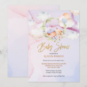 Cute Woodland Fox Floral Pink Sky Baby shower Kaart (Voorkant / Achterkant)