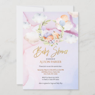 Cute Woodland Fox Floral Pink Sky Baby shower Kaart