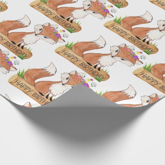 Cute Woodland Fox Happy Birthday Pattern Cadeaupapier (Hoek)