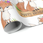 Cute Woodland Fox Happy Birthday Pattern Cadeaupapier (Rol Hoek)