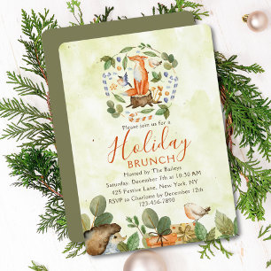 Cute Woodland Fox Holiday Brunch Rustic Waterverf Kaart