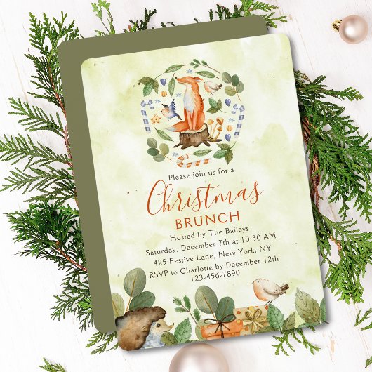 Cute Woodland Fox Kerstmis Brunch Waterverf Kaart