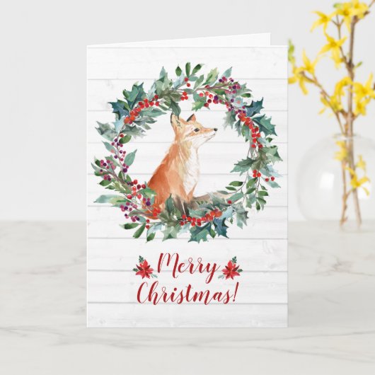Cute Woodland Fox Kerstmis Kaart (Gele Bloem)