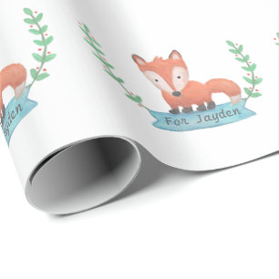 Cute Woodland Fox Kinder gepersonaliseerd pakpapie Cadeaupapier