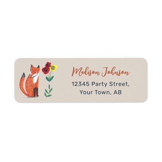 Cute Woodland Fox Neutraal Baby shower Label (Voorkant)