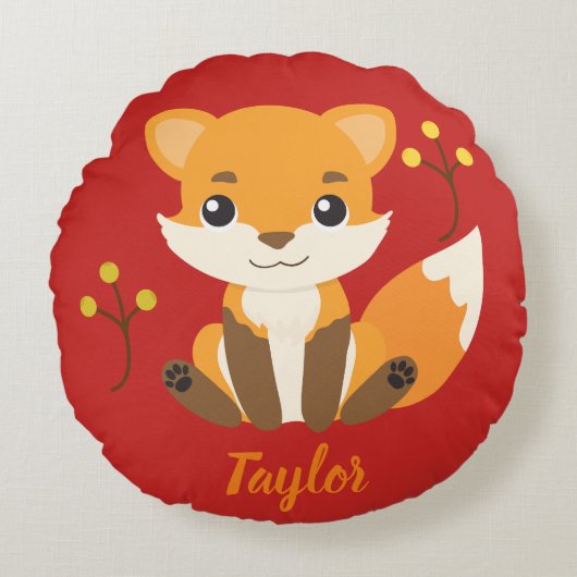 Cute Woodland Fox Nursery Rond Kussen (Voorkant)