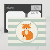 Cute Woodland Fox op Sage Green Stripes Briefkaart (Voorkant / Achterkant)