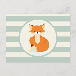 Cute Woodland Fox op Sage Green Stripes Briefkaart
