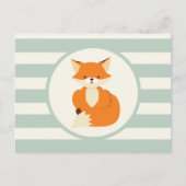 Cute Woodland Fox op Sage Green Stripes Briefkaart (Voorkant)